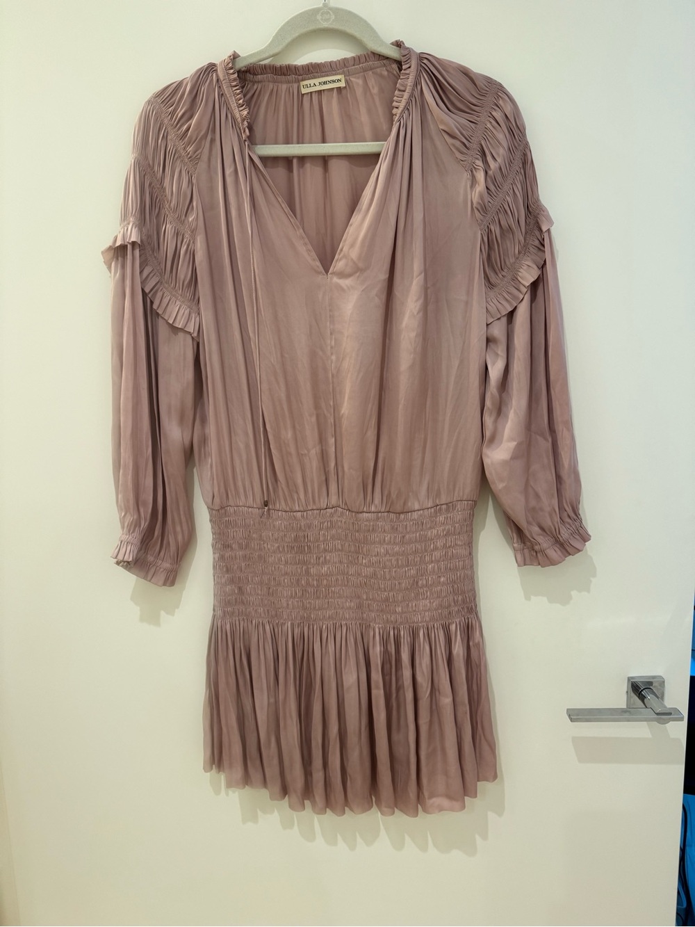 Ulla Johnson Mauve Pink Ruffled V-Neck Dress
